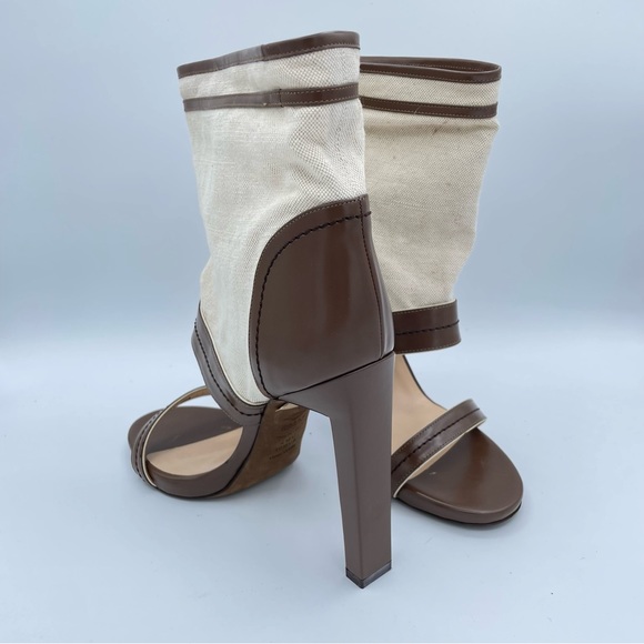 Bally Leather & Canvas Heels 10 1/2 Brown/Natural - Picture 2 of 16